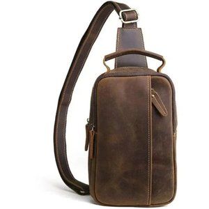 Leather Sling Bag Crossbody Backpack for Men Women 21brown